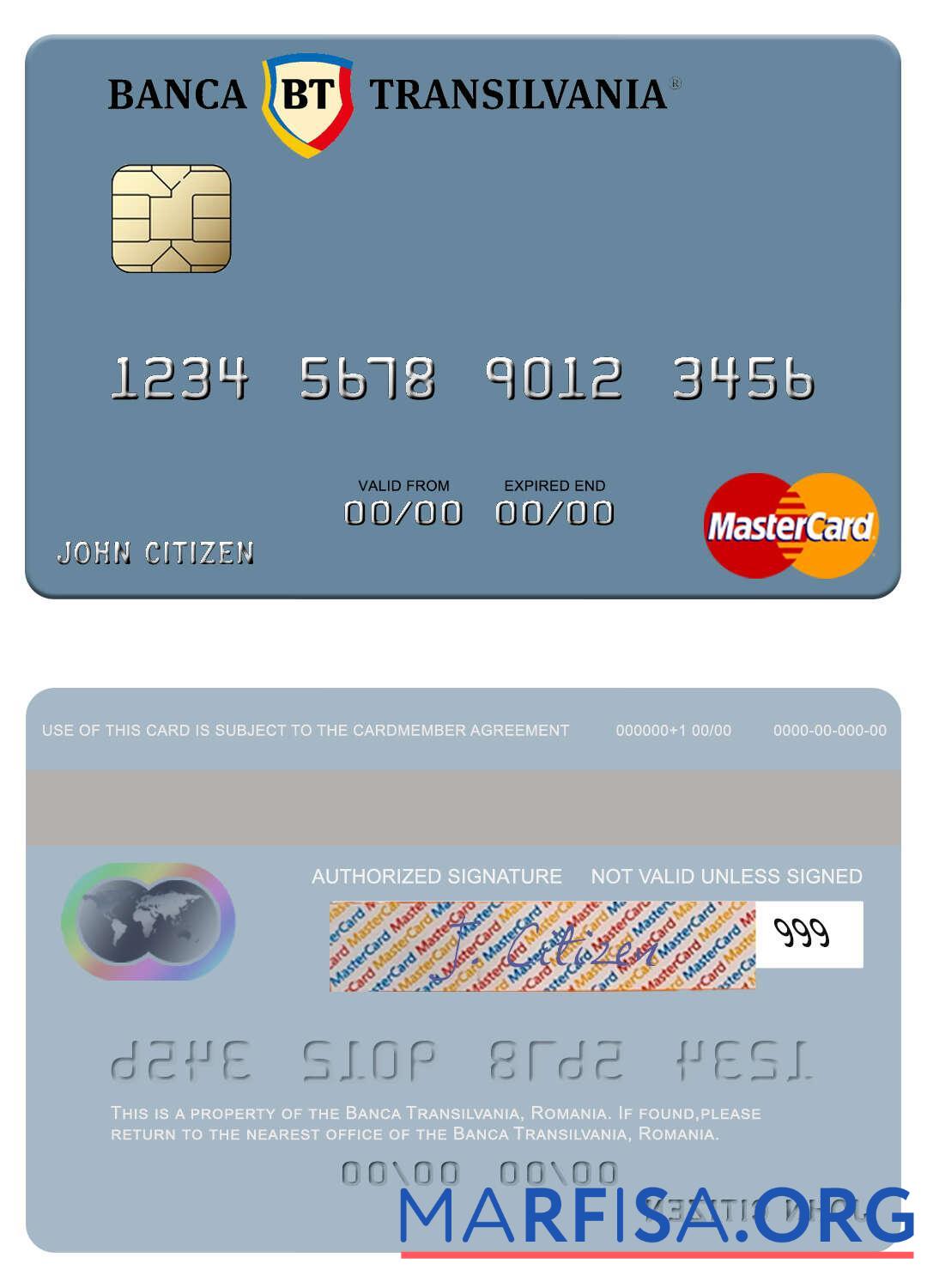 Blank Romania Banca Transilvania mastercard template